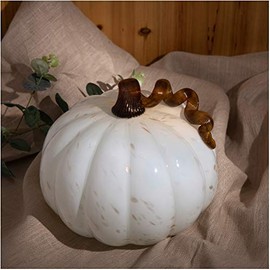 Glitzhome 7.09" Gold/White Handblown Glass Pumpkin Table Accent for Fall & Harvest Thanksgiving Decorations