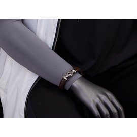 COOLSTEELANDBEYOND Infinity Knot Brown Leather Bracelet Genuine Braided Leather Wrist Band, Stainless Steel, Mens Women