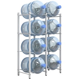 mocomax 5 Gallon Water Jug Rack, Detachable Water Bottle Holder for 8 Bottles, 4 Tier Heavy Duty Water Cooler Jug Rack, Water Bottle Organizer Storage Rack for Kitchen, Office, Living Room, White