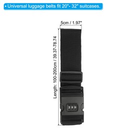 PATIKIL Luggage Straps, Suitcase Straps Adjustable Luggage Belts Strap with Combination Lock TSA Approved for Luggage Suitcases Travel, Black