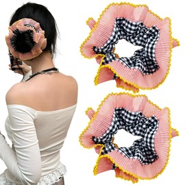 2PCS Large Pink Vintage Lace Hair Scrunchies, Oversized Hair Scrunchy Elegant Donuts Hair Ties Ropes Ponytail Holder Hair Accessories for Women Girls