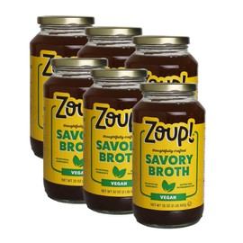 Savory Broth by Zoup! Vegan, Gluten Free, Non GMO, Low Calories Veggie Broth - Great for Stock, Bouillon, Soup Base or in Gravy - 6-Pack (32 oz)