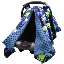 TANOFAR Car Seat Cover Baby, Carseat Covers Baby Boy Girl, Peekaboo Opening Infant Car Seat Cover for Winter, Warm & Cozy, Blue Dinosaur