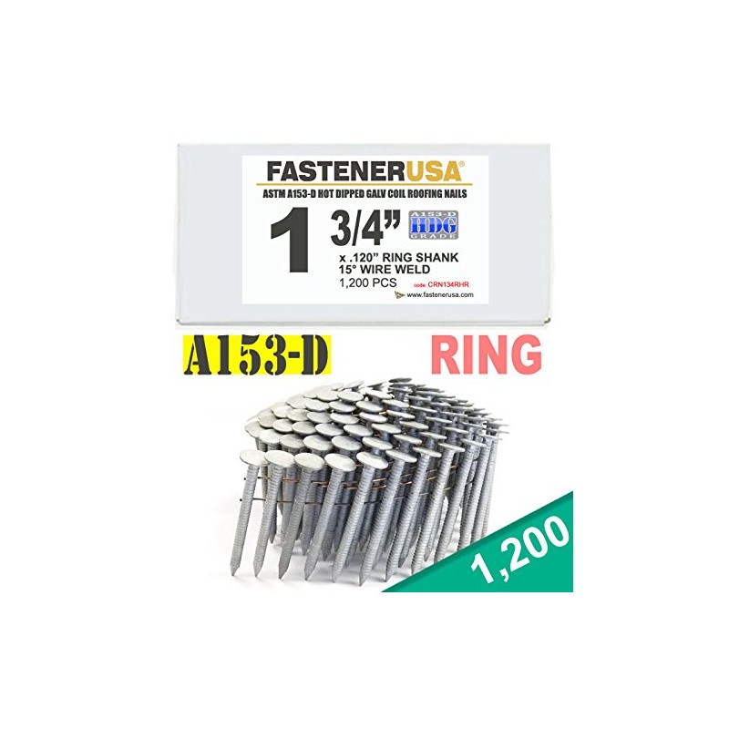 1 3/4" Ring A153-D HOT DIP Coil Roofing Nails 1.2M
