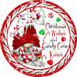 Gnome Christmas Wishes and Candy Cane Kisses Holiday Wreath Attachment, Sign or Door Hanger