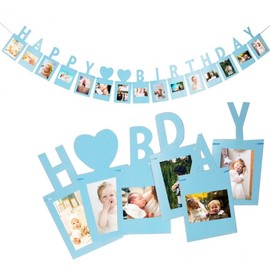 Birthday Photo Garland (Blue) Anniversary decoration photography props banner 2ea