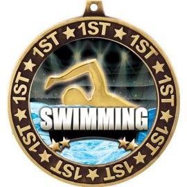 Swim 1st Place Perimeter Medal Gold, 2.75" Swimming Prizes, Kids Swimmer Trophy Medal Awards 5 Pack