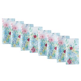 Newbridge Set of 8 Fabric Napkins, Fall Nottingham Garden Blue Pink and Yellow Floral, Wrinkle and Stain Resistant Napkins for Indoor Outdoor Dining