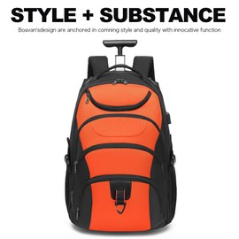 Boavan Rolling Backpack,Wheeled Backpack,Carry on Luggage Business Bag, Overnight College Computer Backpack Trolley Suitcase for Men Women Adults to Travel，Orange