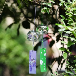 A.F.N.A.L Japanese Wind Chime Glass Outdoor Ornament for Garden, Patio & Balcony, Hanging Wind-Bell Decoration Gift, Blessing Pendant Windchimes & PVC Wind-Catcher, Purple Flower & Four Leaf Clover