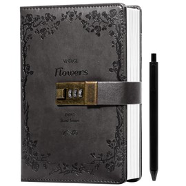 CAGIE Journal with Lock for Men Women, Refillable Lock Journal with Pen Vintage Embossed Design Lock Diary for Adults Kids, Diary with Lock for Writing, Travel, 5.5 x 8 in, Gray