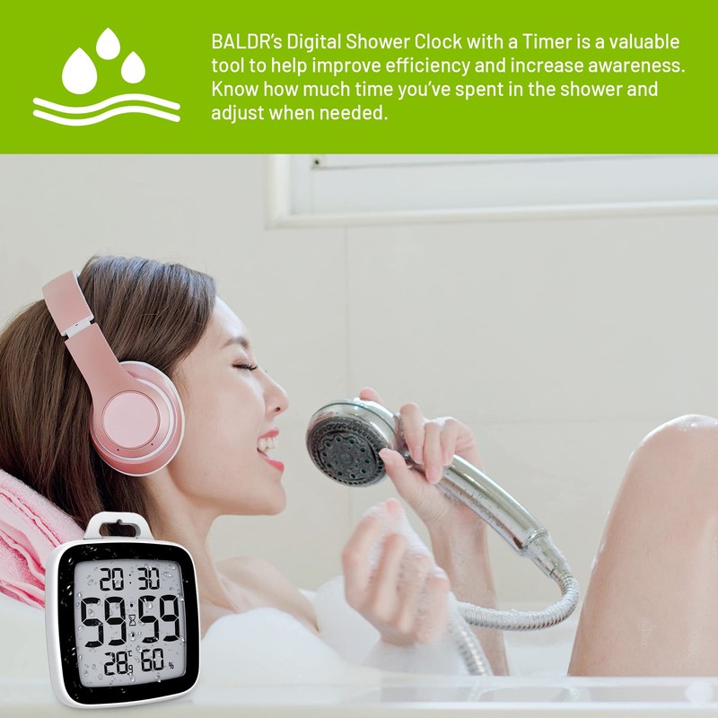 BALDR Digital Bathroom Clock With Timer - Waterproof Shower Clock