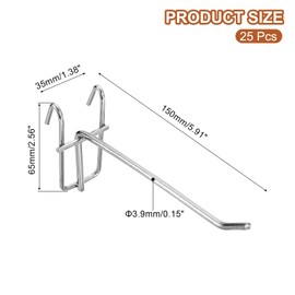 sourcing map 25Pcs 5.91" Pegboard Hook Display Hook, Metal Grid Wall Bracket Peg Board Display Hook Panels Hooks for Supermarkets, Boutiques, Accessories Stores, and Department Stores (Silver)