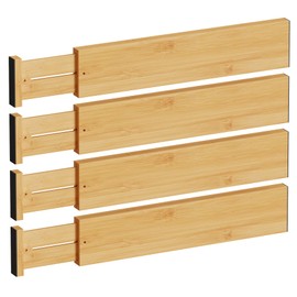 BAMEOS 4" High Drawer Dividers Bamboo Separators Organization Expandable Organizers for Kitchen Bedroom Bathroom Dresser Office 4-pack