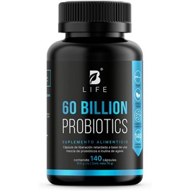 B Life Probióticos 60 Billones UFC | 140 Cápsulas | 3 Cepas De Probióticos | Liberación Retardada | Tecnología Patentada DRcaps | Adicionados Con Inulina De Agave | 60 Billion Probiotics