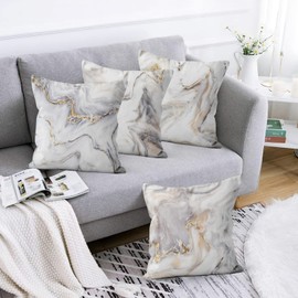 Hnmdmyi Marble Cushion Covers 40 x 40 cm Set of 4, Grey and White Abstract Marble Texture Ink Decorative Throw Pillow Covers Modern Luxury Art Linen Pillowcases for Sofa Couch Bed Outdoor Home Decor
