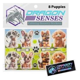 Dragon Grips Puppy Calm Strips for Anxiety Sensory Stickers, 17 Pcs Cute Puppies Sensory Strips Textured Stickers with Enhance Sensory Soothing & Calming Effect, Made in The USA, 1 Pk