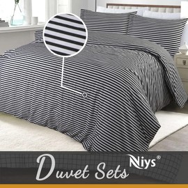 NIYS Luxury Bedding Single Bed Duvet Cover Set - Soft Breathable Polycotton Duvet Cover with matching pillow case - Bedding Quilt Cover Set (Black/White)