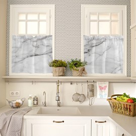 BOBOWUNY Marble Window Tier Curtain 24 Inches Long Set of 2 Panels, Marble Cracks Motif Half Windows Rod Pocket Kitchen Curtains White Small Kitchen Drapes for Bathroom Cafe 55''x24''