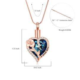 AIWENXI Rose Flower Cremation Jewellery Heart Shape Ash Necklaces for Ashes Stainless Steel Lovers Keepsake Gifts Memorial Urn Ash Pendant Jewellery for Men Women, Stainless Steel