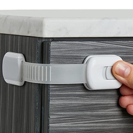 Cerraduras de seguridad para niños (paquete de 8) candados para bebés para gabinetes y cajones, inodoro, nevera y más. almohadillas para orejas adhesivas 3M. Fácil instalación. (Blanco/gris)