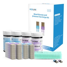 Medilax Blood Glucose and Ketone Test Strips kit - 60 Ketone Test Strips for Keto Diet, 60 Sugar Test Strips, 120 Blood Lancets Included