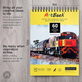 ArtBeek Marker Paper Pad, 9"x12" Alcohol Marker Paper, 60 Sheets (120lb/200gsm) Marker Sketchbook Bleedproof, Art Paper for Drawing and Painting, Sketching, Coloring, Lettering