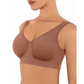 FeelinGirl Bralettes for Women No Underwire Wireless Full Coverage Womens Sleeping Bras with Wide Straps Mocha Brown XL