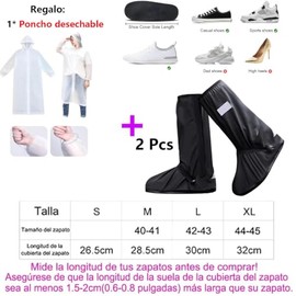 1 Par Protector de Zapatos Impermeable Cubiertas de Zapatos +1Pc Poncho Desechable - Overshoes Botas de Lluvia Impermeables Prueba Nieve Cubrebotas Mo