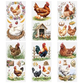 HICOHAND Rub on Transfers for Crafts, 6 Sheets Farmhouse Rooster Chickens Theme Furniture Transfers Sticker Decals UV DTF Waterproof Wall Art Decals for Furniture Wall Wood Glass, 5.91 * 11.81in