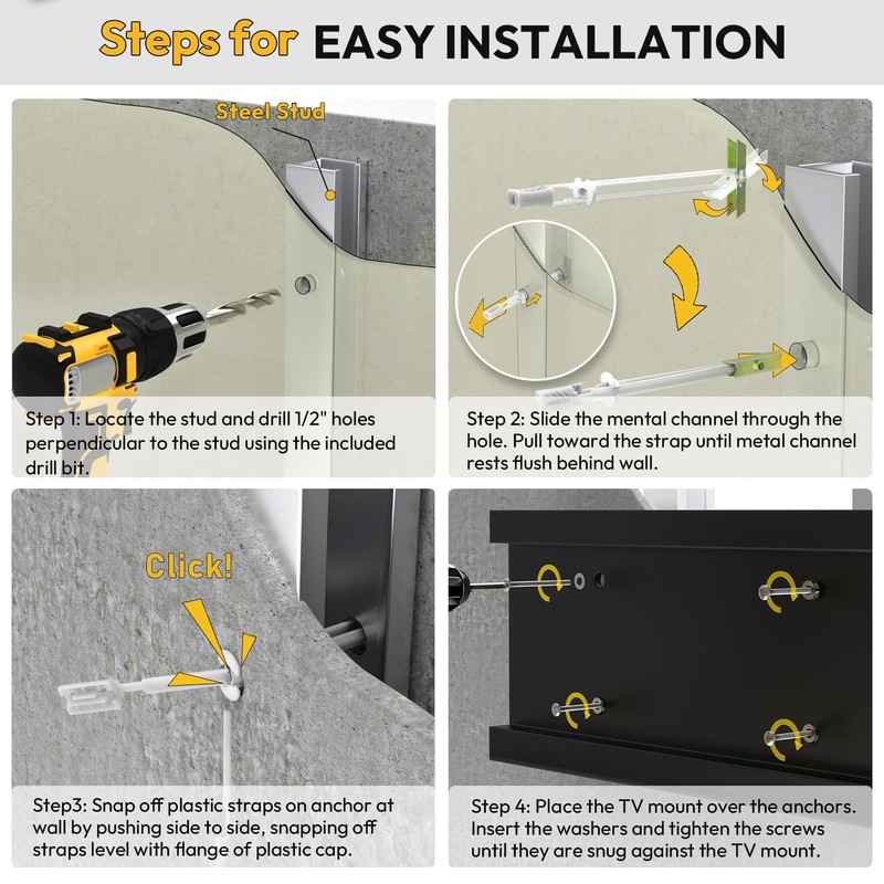 Steel Stud TV Mounting Kit, Metal Stud TV Mount Kit