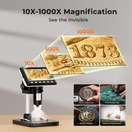 Aikokkl 4.3 Inch LCD Digital Microscope, 1000X USB Magnifier with Screen for Windows PC & Mac, 8 Adjustable LED Lights for Electronics Repair, Soldering, Coin Inspection​