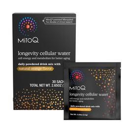 MitoQ Longevity Cellular Water Daily Powdered Drink Mix Natural Orange Flavor - Mitochondria-targeted Antioxidant - Cell Energy and Metabolism for Better Aging (Orange, 30 Packets)