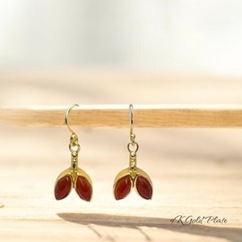 India With Love 9K Gold Plated Onyx Drop Earrings, Vintage Indian Style, Handcrafted Boho Jewellery, 3 cm (Deep Orange)