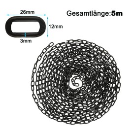 Kette Schwarz 5m 3mm, Sicherheitskette zum Aufhängen von Zäunen, Schaukelkette, Kette Hängesessel, Lampenkette, Hundekette, Schwenkkette, Trocknen der Wäschekette Verzinkte Eisenkette