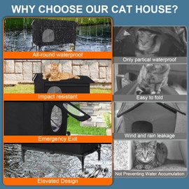Weatherproof Feral Cat Houses for Outdoor Cats, Insulated Cats House with Cozy Cushion, Elevated Outdoor Cat Shelter, Equipped with Escape Door, Outside Cat House for Stray Cats(Large)