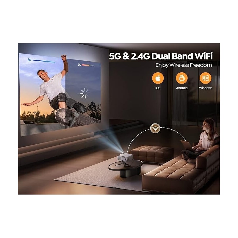 YABER U5 Mini Projector with 5G WiFi Mini Portable Outdoor