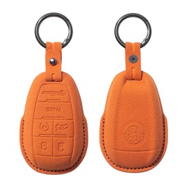 JUNMEI For Alfa Romeo Smart Key Fob Case Protector Suade Alcantara Holder Case Cover Shell For Alfa Romeo Giulia Stelvio Tonale (Orange + key ring)