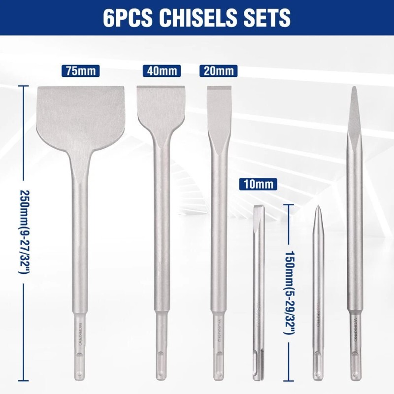 WORKPRO 16PC SDS-Plus Rotary Hammer Drill Bits and Chisel Set