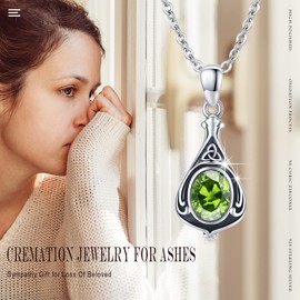 TUGHRA Cremation Jewelry for Ashes for Women 925 Sterling Silver Peridot Urn Necklace August Birthstone Pendant Necklaces Teardrop Jewelry Gifts for Women Men s