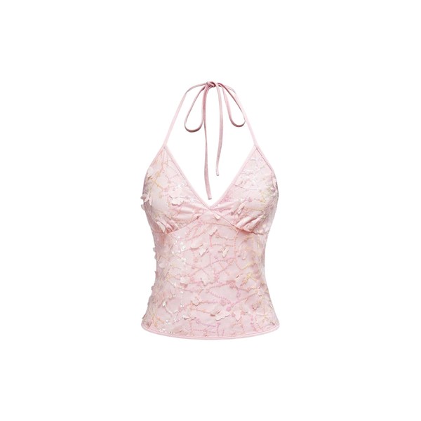 SOLY HUX Women's Y2k Sequin Halter Crop Top Cute 3D