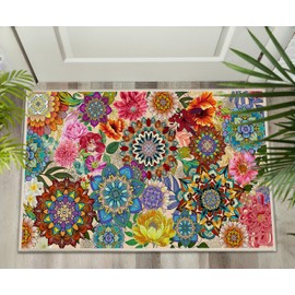 Boho Floral Door Mat 2x3, Colorful Flowers Indoor Entry Rug Non Slip Small Area Rug for Entryway Kitchen Bathroom Front Door Mats Indoor Entrance Washable Doormat Carpet Aesthentic