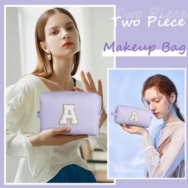 Parima Cosmetic Bag Women Girls - Pack of 2 Travel Cosmetic Bag Letters Cosmetic Bag Girls Personalised Gifts for Women Girls Letters Cosmetic Bag White Pink Blue Purple, purple