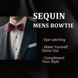 GHTIYLP Mens Rhinestone Bow Tie Pre-Tied Bow Ties for Men Adjustable Sparkle Sequin Bowtie Party Wedding (Burgundy)