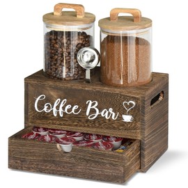 Coffee Container for Ground Coffee, Coffee Bean Storage with 2 Glass Jars and Scoop,Coffee Station Organizer with Drawer for Coffee Bar Accessories, Kitchen Food Storage Jars for Bean,Nuts,Candy
