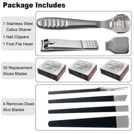 37 Pcs Callus Remover for Feet Set, Callus Shaver for Feet Set, (1 Foot File &1 Foot File Heads & 4 Pedicure Knife & 1 Nail Clippers & 30 Replacement Slices Blades)