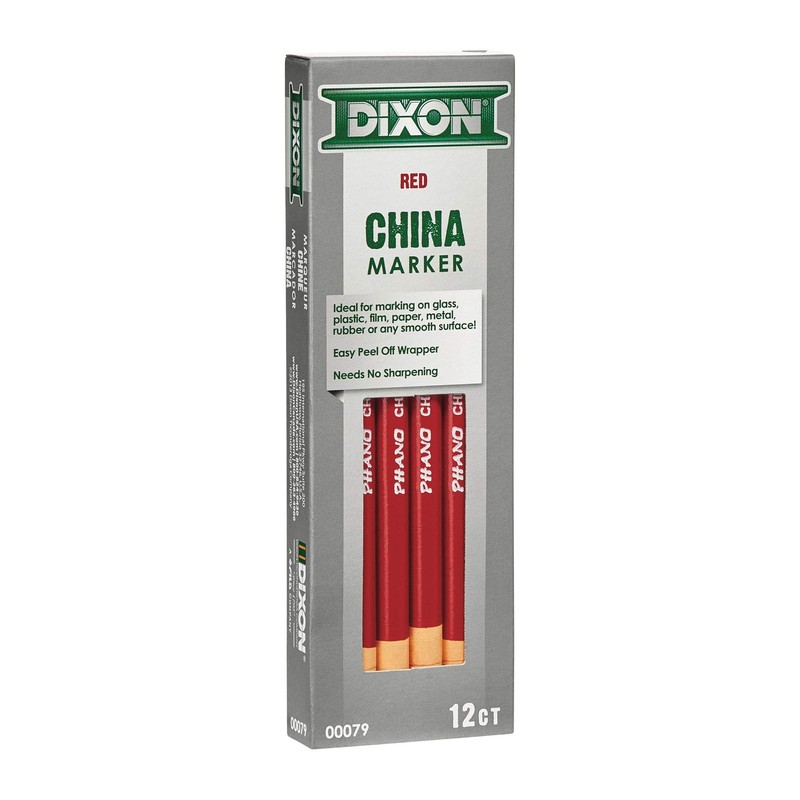 Dixon Industrial Phano Peel-Off China Marker Pencils, Red, 12-Pack (00079)