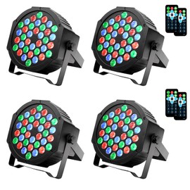 LUNSY Dj Lights, 4 Pack 36 LED Par Lights Stage Lights with Sound Activated Remote Control & DMX Control, Stage Lighting Uplights for Wedding Club Music Show Christmas Holiday Party Lighting