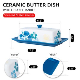 SAGOSKAT Butter Dish Ceramic Butter Keeper Butter Dish with Lid, Butter Container, Blue