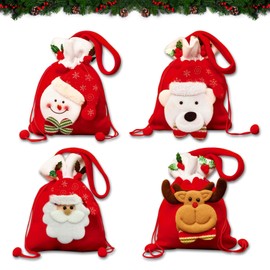 HYran Christmas Gift Bags, Pack of 4 Christmas Bags, Gift Bags Christmas, Christmas Candy Bags, Santa Bags, Christmas Drawstring Gift Bag